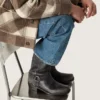 Cizme înalte de motociclist pentru bărbați, din piele neagră, cu curea și cataramă de culoare argintie