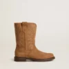 Cizme Wish Junior din piele de căprioară de culoare camel, cu broderie în formă de stea
