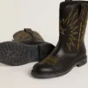 Cizme Wish Junior din piele neagră cu broderie în formă de stea galbenă