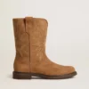 Cizme Wish Teen din piele de căprioară de culoare camel, cu broderie în formă de stea