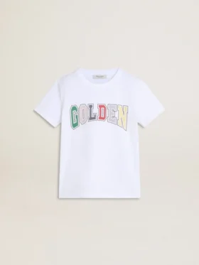 Cămășă albă pentru băieți cu imprimeu multicolor „Golden”