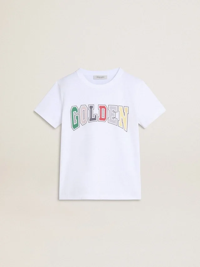 Cămășă albă pentru băieți cu imprimeu multicolor „Golden”