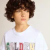 Cămășă albă pentru băieți cu imprimeu multicolor „Golden”