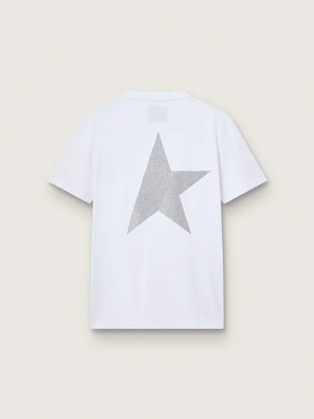Cămășă albă pentru femei cu logo argintiu cu sclipici și stea