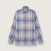 Cămășă oversized pentru bărbați din bumbac cu carouri indigo și bej