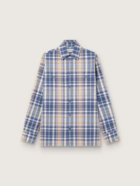 Cămășă oversized pentru bărbați din bumbac cu carouri indigo și bej