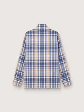 Cămășă oversized pentru bărbați din bumbac cu carouri indigo și bej