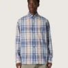 Cămășă oversized pentru bărbați din bumbac cu carouri indigo și bej