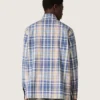 Cămășă oversized pentru bărbați din bumbac cu carouri indigo și bej