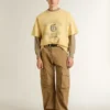 Cămășă oversized pentru bărbați din bumbac galben, cu imprimeu albastru