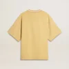 Cămășă oversized pentru bărbați din bumbac galben, cu imprimeu albastru