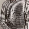 Cămășă pentru bărbați cu dungi albe și albastre și broderie pe față