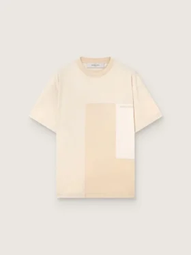 Cămășă pentru bărbați din jersey de bumbac cu efect de patchwork alb și bej