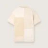 Cămășă pentru bărbați din jersey de bumbac cu efect de patchwork alb și bej