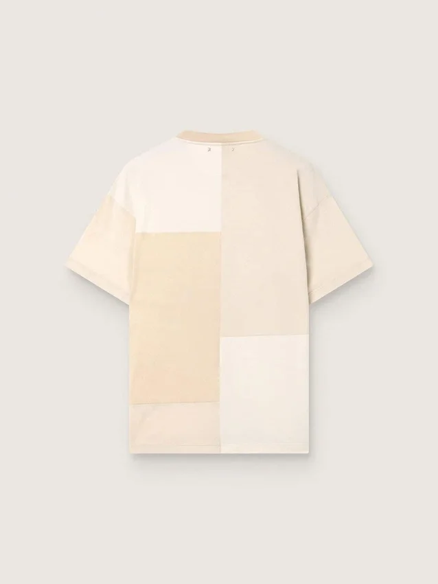 Cămășă pentru bărbați din jersey de bumbac cu efect de patchwork alb și bej