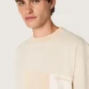 Cămășă pentru bărbați din jersey de bumbac cu efect de patchwork alb și bej