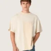 Cămășă pentru bărbați din jersey de bumbac cu efect de patchwork alb și bej