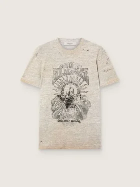 Cămășă pentru bărbați din jersey gri melanj cu imprimeu vintage