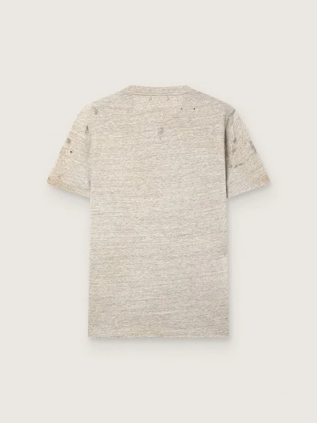 Cămășă pentru bărbați din jersey gri melanj cu imprimeu vintage