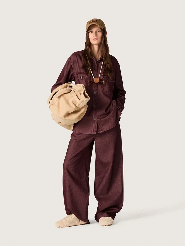 Cămășă pentru femei din denim de culoare burgund
