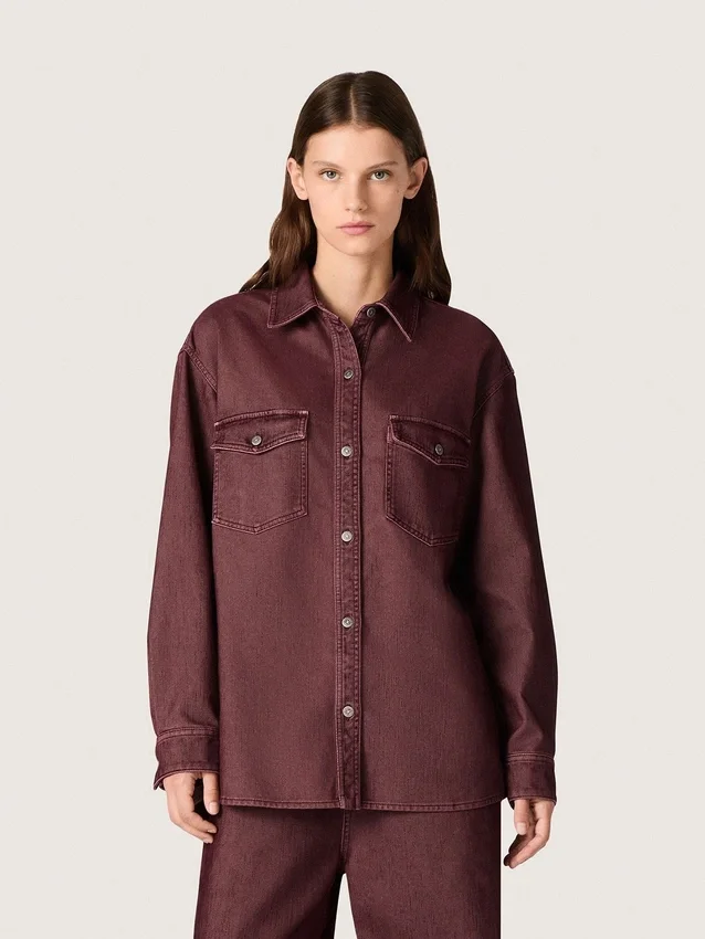 Cămășă pentru femei din denim de culoare burgund