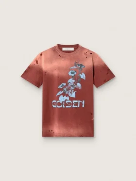 Cămășă pentru femei din jersey de bumbac de culoare ruginie, cu imprimeu floral
