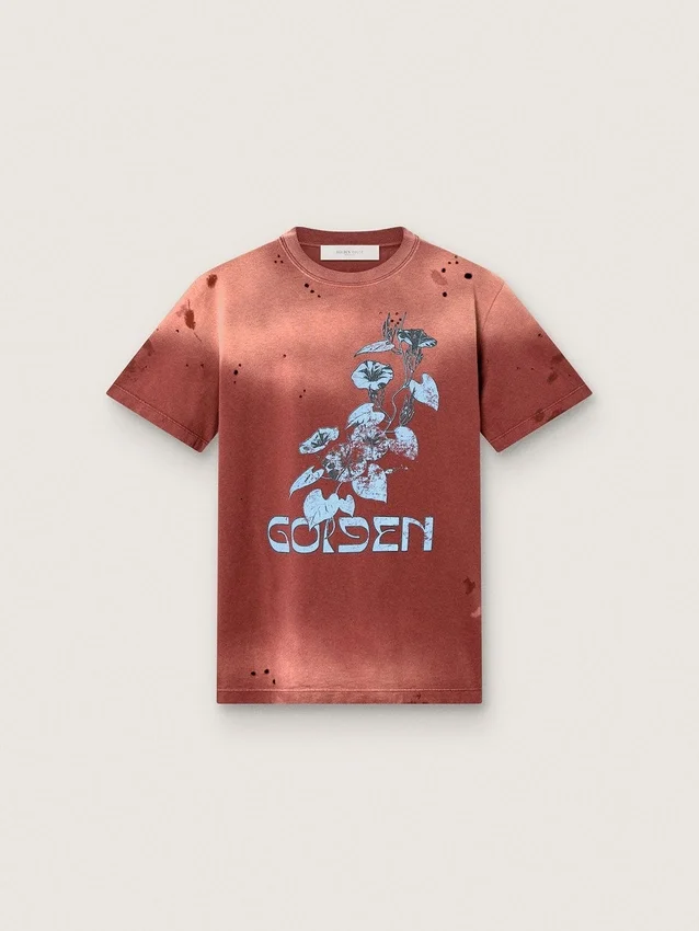 Cămășă pentru femei din jersey de bumbac de culoare ruginie, cu imprimeu floral