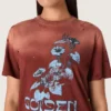 Cămășă pentru femei din jersey de bumbac de culoare ruginie, cu imprimeu floral