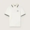 Cămășă polo albă din bumbac pentru bărbați, cu model jacquard ajurat