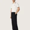 Cămășă polo albă din bumbac pentru bărbați, cu model jacquard ajurat