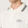 Cămășă polo albă din bumbac pentru bărbați, cu model jacquard ajurat