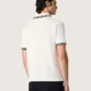 Cămășă polo albă din bumbac pentru bărbați, cu model jacquard ajurat