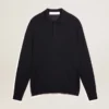 Cămășă polo cu mâneci lungi pentru bărbați, din lână merino albastru-marin
