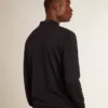 Cămășă polo cu mâneci lungi pentru bărbați, din lână merino albastru-marin