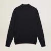 Cămășă polo cu mâneci lungi pentru bărbați, din lână merino albastru-marin