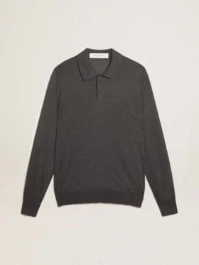 Cămășă polo cu mâneci lungi pentru bărbați, din lână merino gri