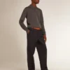 Cămășă polo cu mâneci lungi pentru bărbați, din lână merino gri