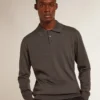Cămășă polo cu mâneci lungi pentru bărbați, din lână merino gri