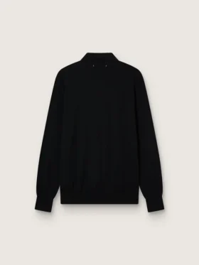 Cămășă polo cu mâneci lungi pentru bărbați, din lână merino neagră
