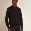 Cămășă polo cu mâneci lungi pentru bărbați, din lână merino neagră