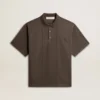 Cămășă polo din bumbac pentru bărbați, de culoare gri antracit, cu broderie
