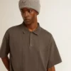Cămășă polo din bumbac pentru bărbați, de culoare gri antracit, cu broderie
