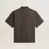 Cămășă polo din bumbac pentru bărbați, de culoare gri antracit, cu broderie