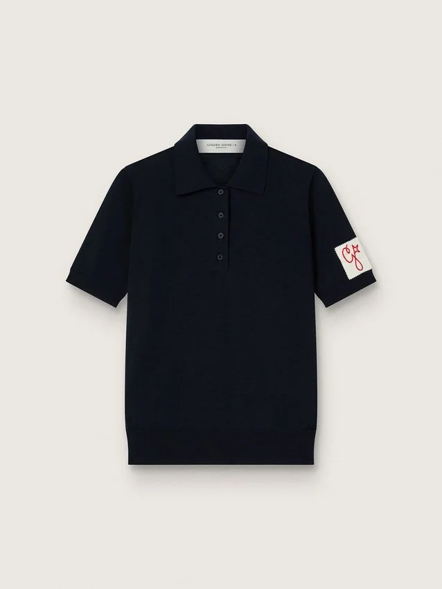 Cămășă polo pentru femei din lână merino albastru închis