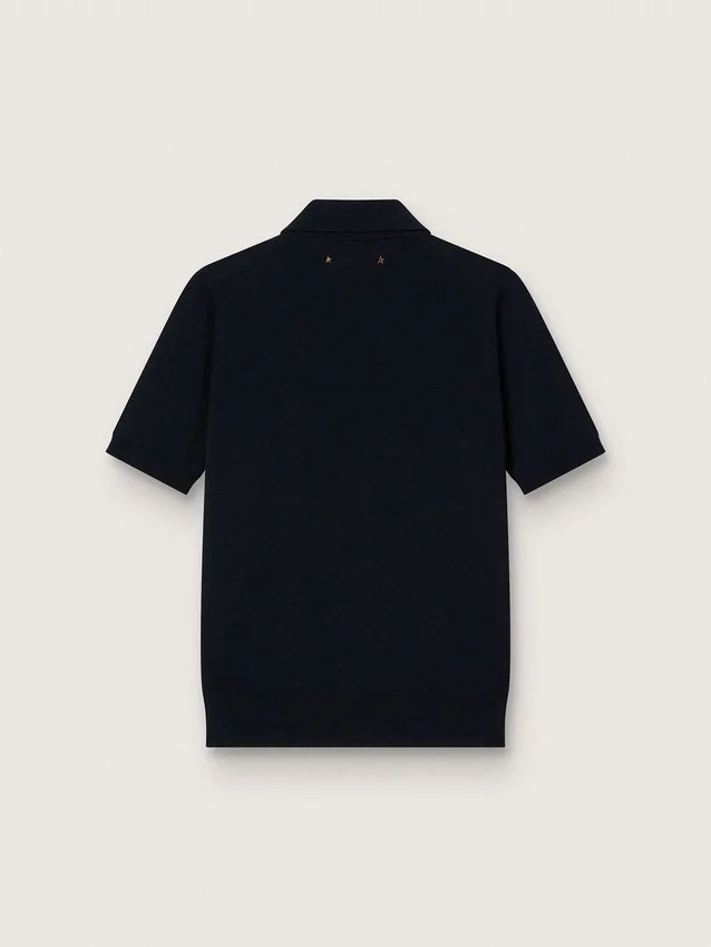 Cămășă polo pentru femei din lână merino albastru închis