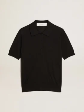 Cămășă polo pentru femei din lână merino neagră