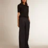 Cămășă polo pentru femei din lână merino neagră