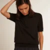 Cămășă polo pentru femei din lână merino neagră