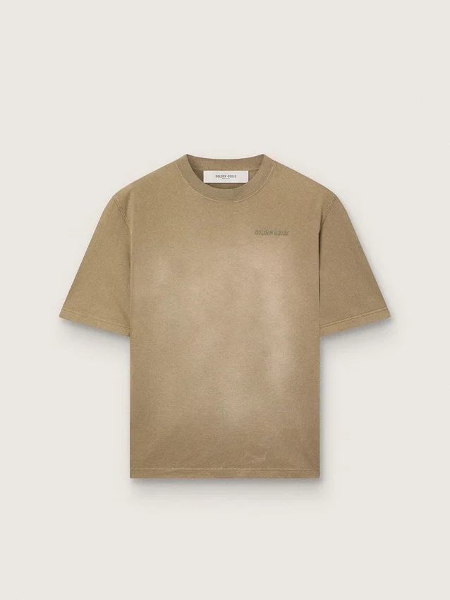 Cămășă unisex din jersey de bumbac bej cu logo brodat