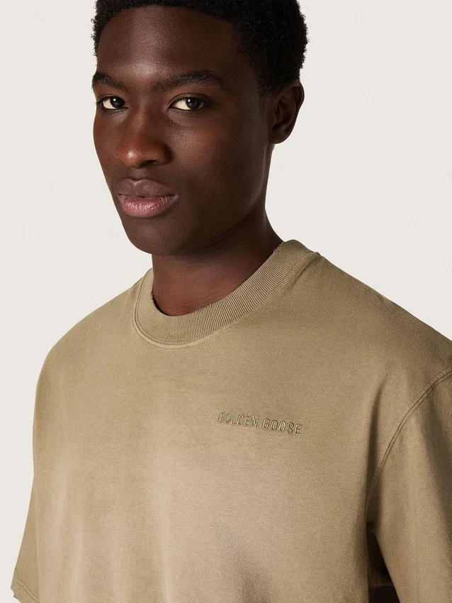 Cămășă unisex din jersey de bumbac bej cu logo brodat